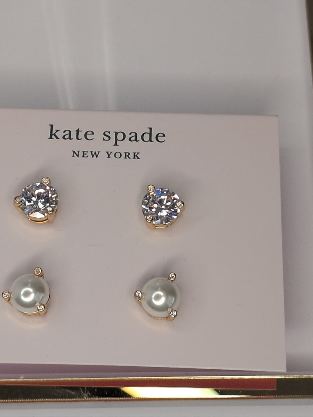 kate spade Gold Crystal & Pearl Stud Set - Clear and White